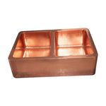 Load image into Gallery viewer, Double Bowl Hammered Front Apron Copper Kitchen Sink Shining Copper Finish
