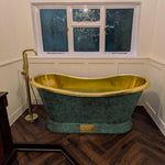 Load image into Gallery viewer, Slanting Base Brass Bathtub Polished Brass Inside &amp; Patina Outside

