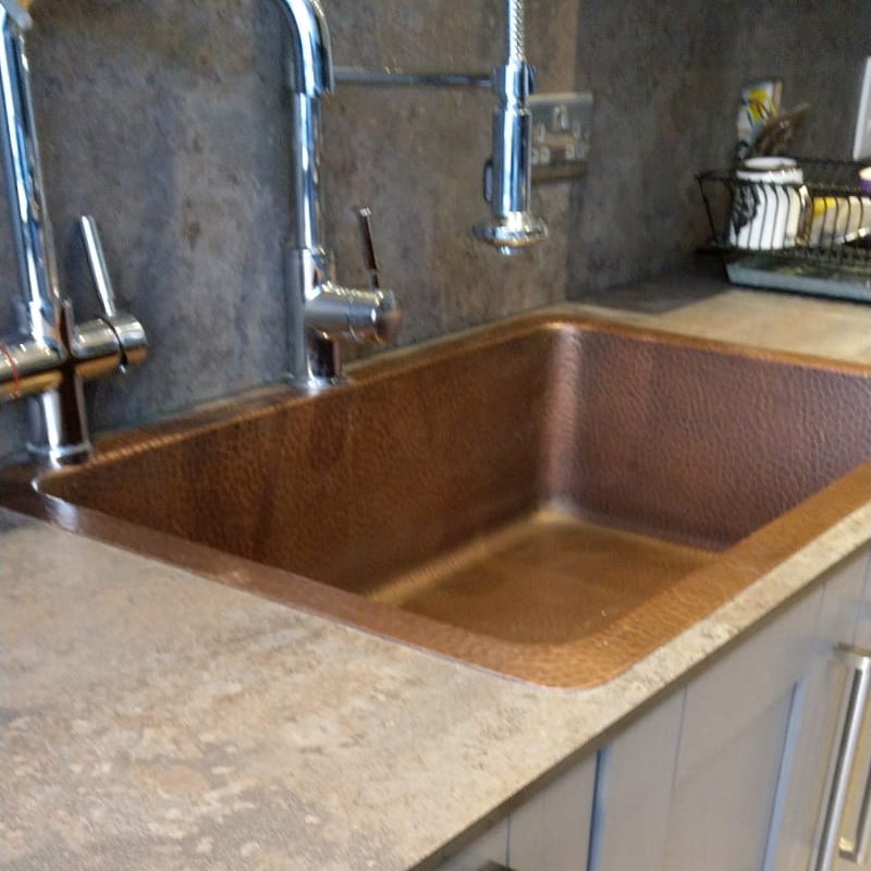 Single Bowl Single Wall Hammered Copper Kitchen Sink Unlacquered Dark Antique Finish (without front apron)