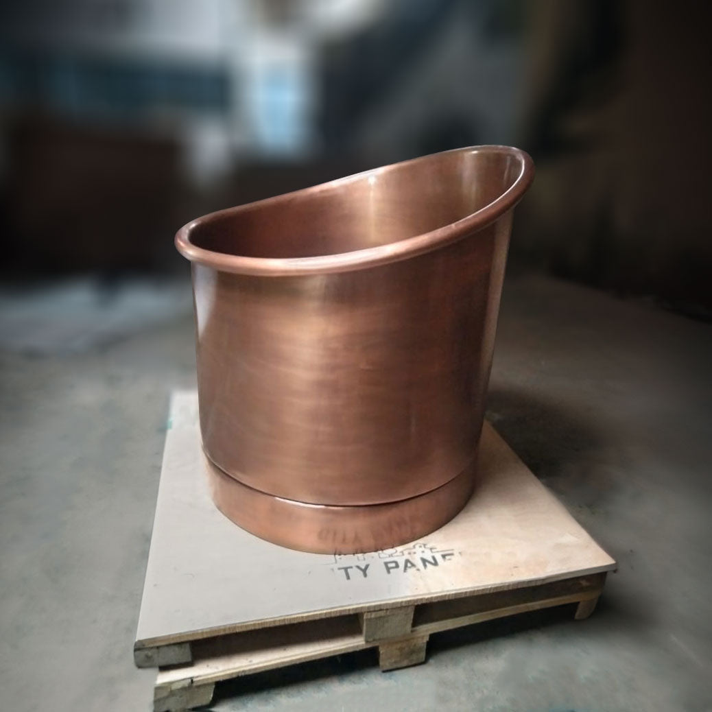 30-Inch Round Japanese Soaking Style Antique Finish Copper Bathtub