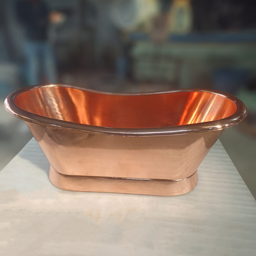 Slanting Base Copper Bathtub Full Shining Copper Finish