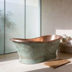 Load image into Gallery viewer, Slanting Base Copper Bathtub Hammered Antique Copper Interior &amp; Patina Exterior Finish
