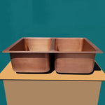 Load image into Gallery viewer, Double Bowl Hammered Front Apron Copper Kitchen Sink Antique Finish
