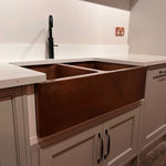 Load image into Gallery viewer, Double Bowl Hammered Front Apron Copper Kitchen Sink Antique Finish
