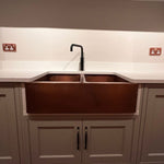 Load image into Gallery viewer, Double Bowl Hammered Front Apron Copper Kitchen Sink Antique Finish
