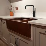 Load image into Gallery viewer, Double Bowl Hammered Front Apron Copper Kitchen Sink Antique Finish
