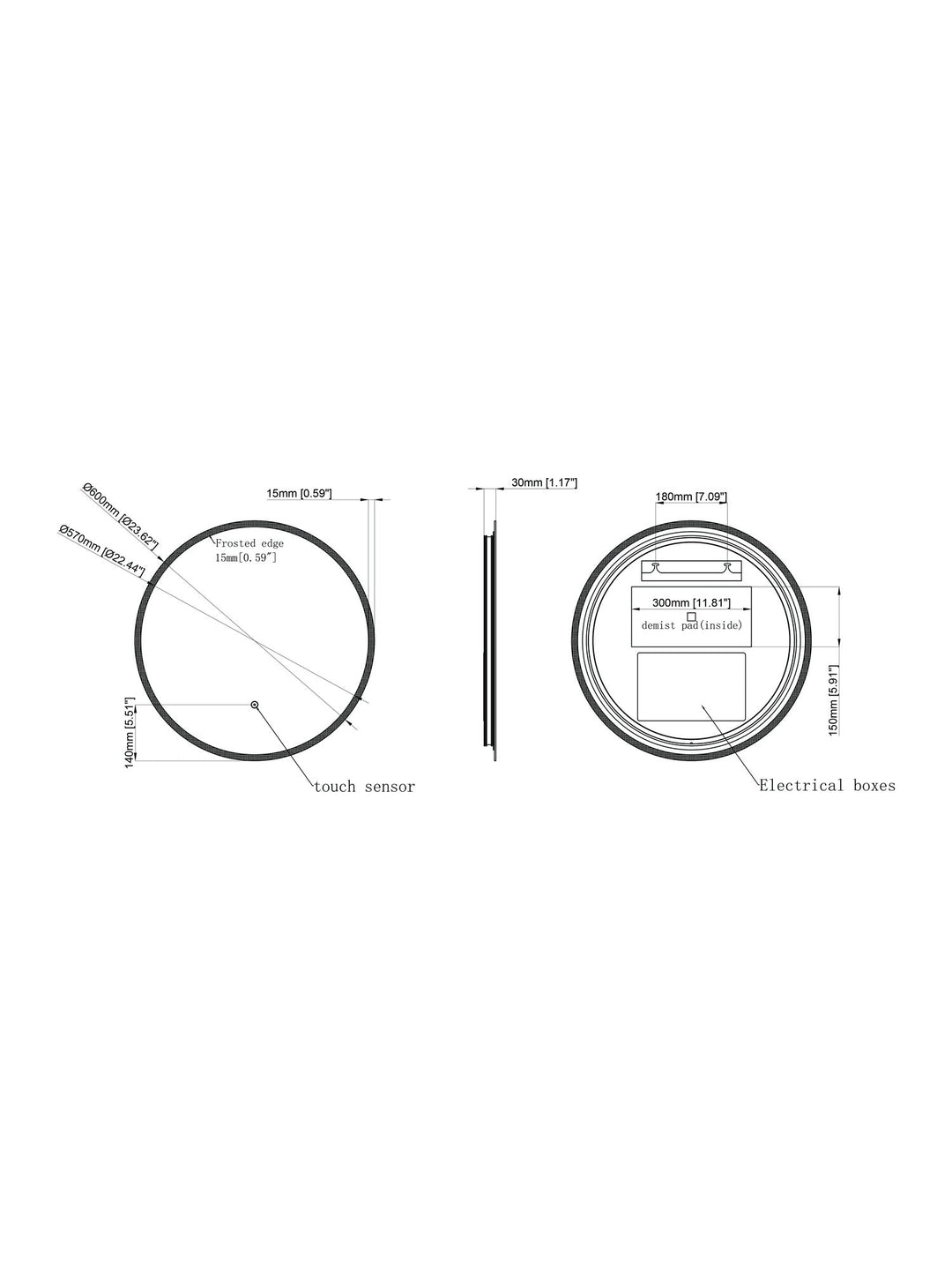 Lily Slimline LED Round Touch Mirror