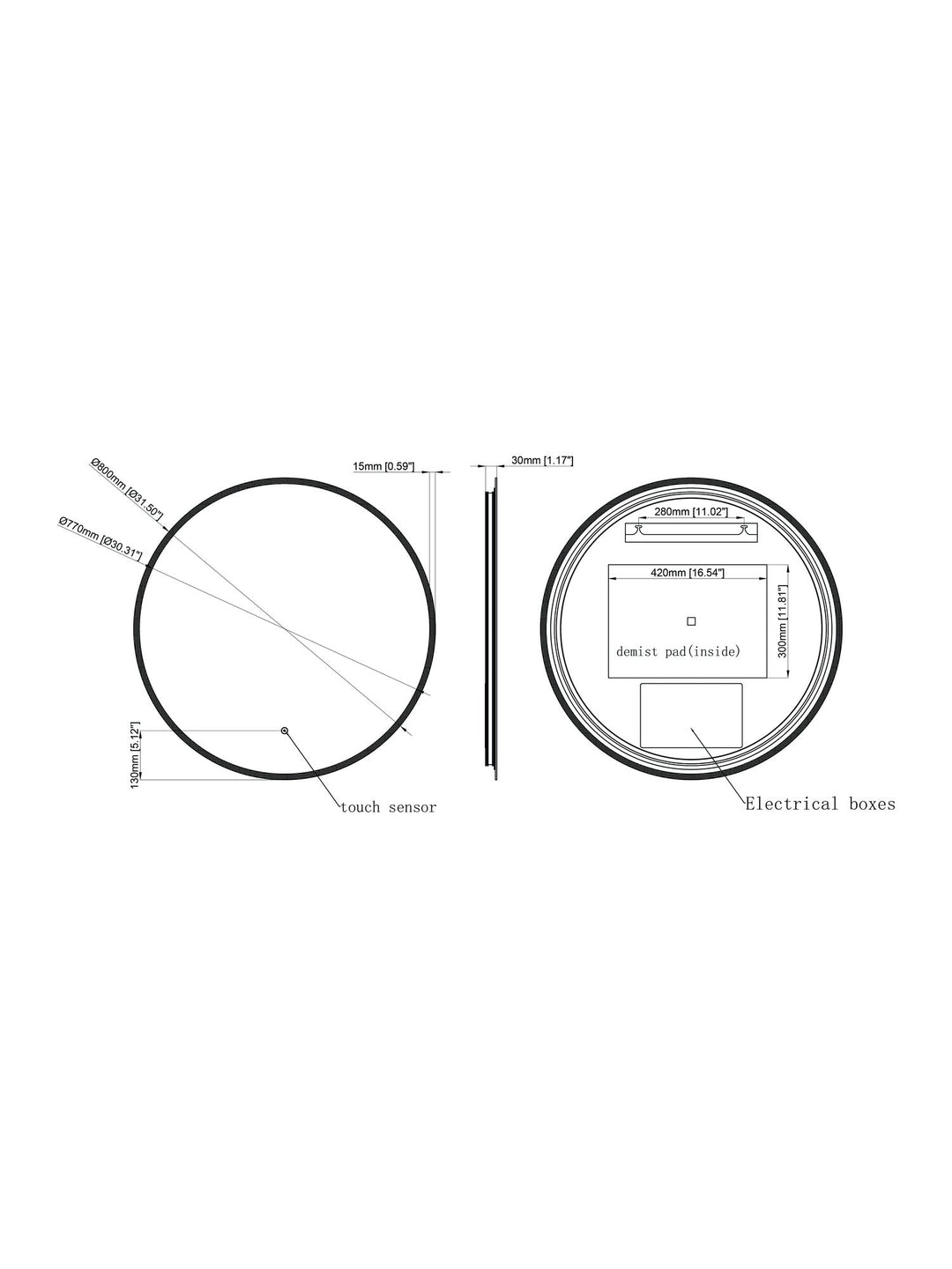 Lily Slimline LED Round Touch Mirror