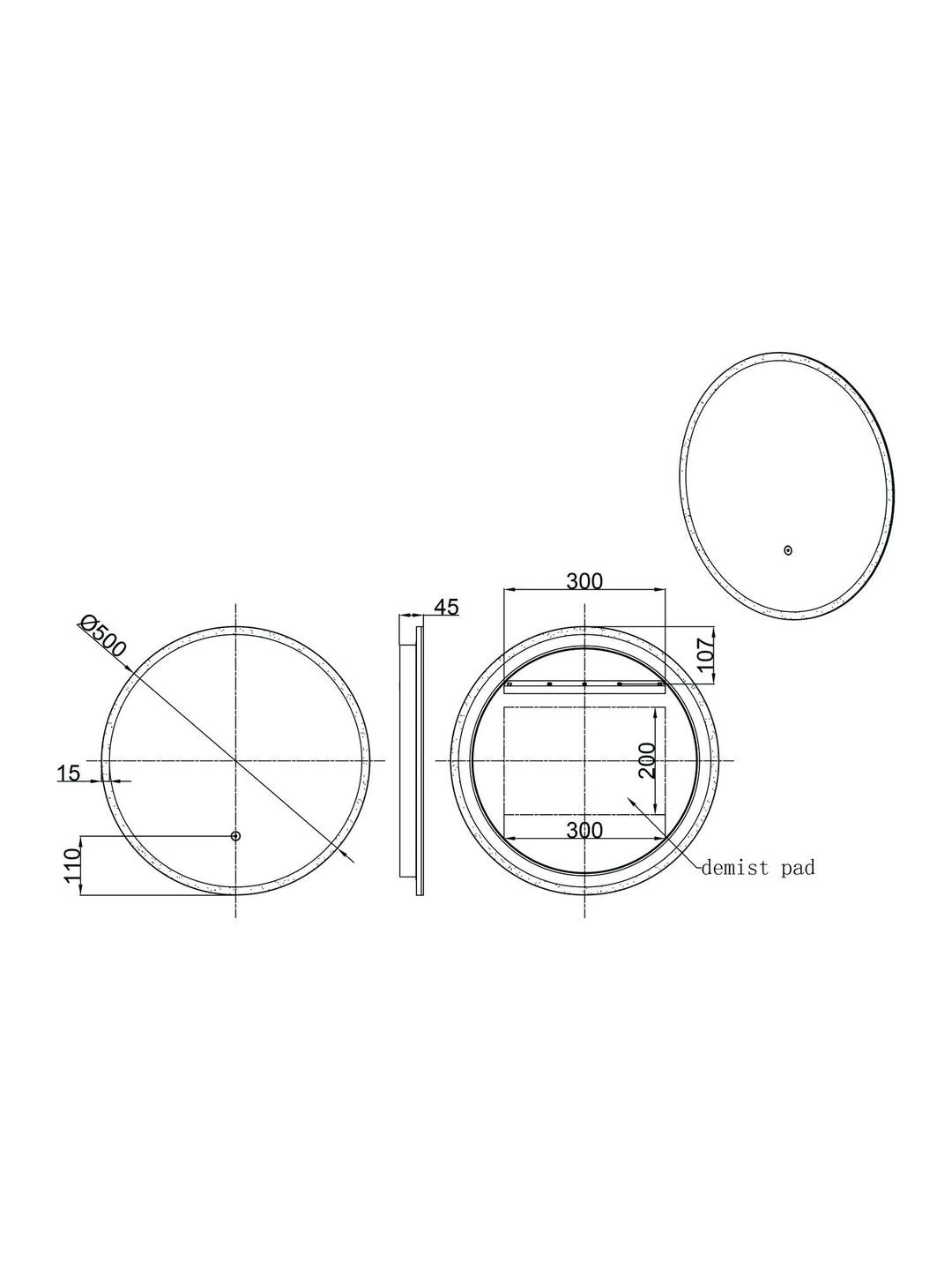 Lily Slimline LED Round Touch Mirror