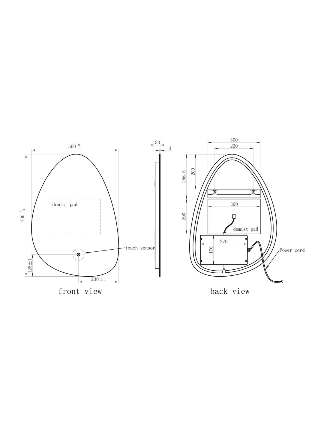 Sophie Pebble LED Touch Mirror with Demister