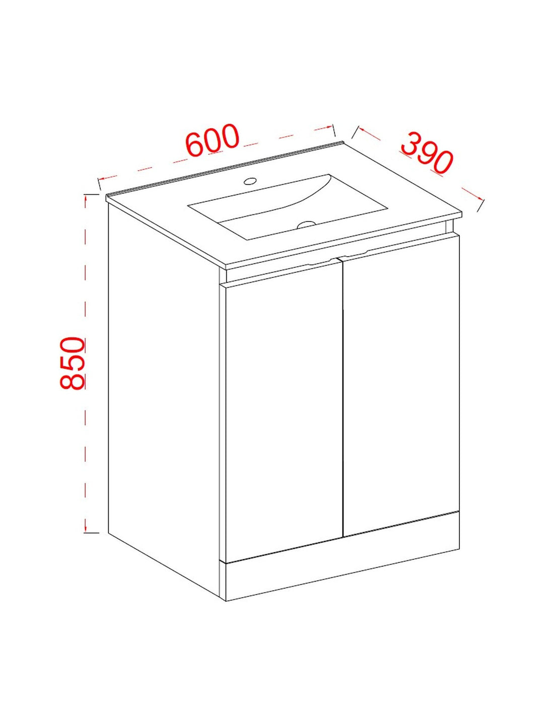 Plumb Essentials 600mm Double Door Floor Standing Vanity