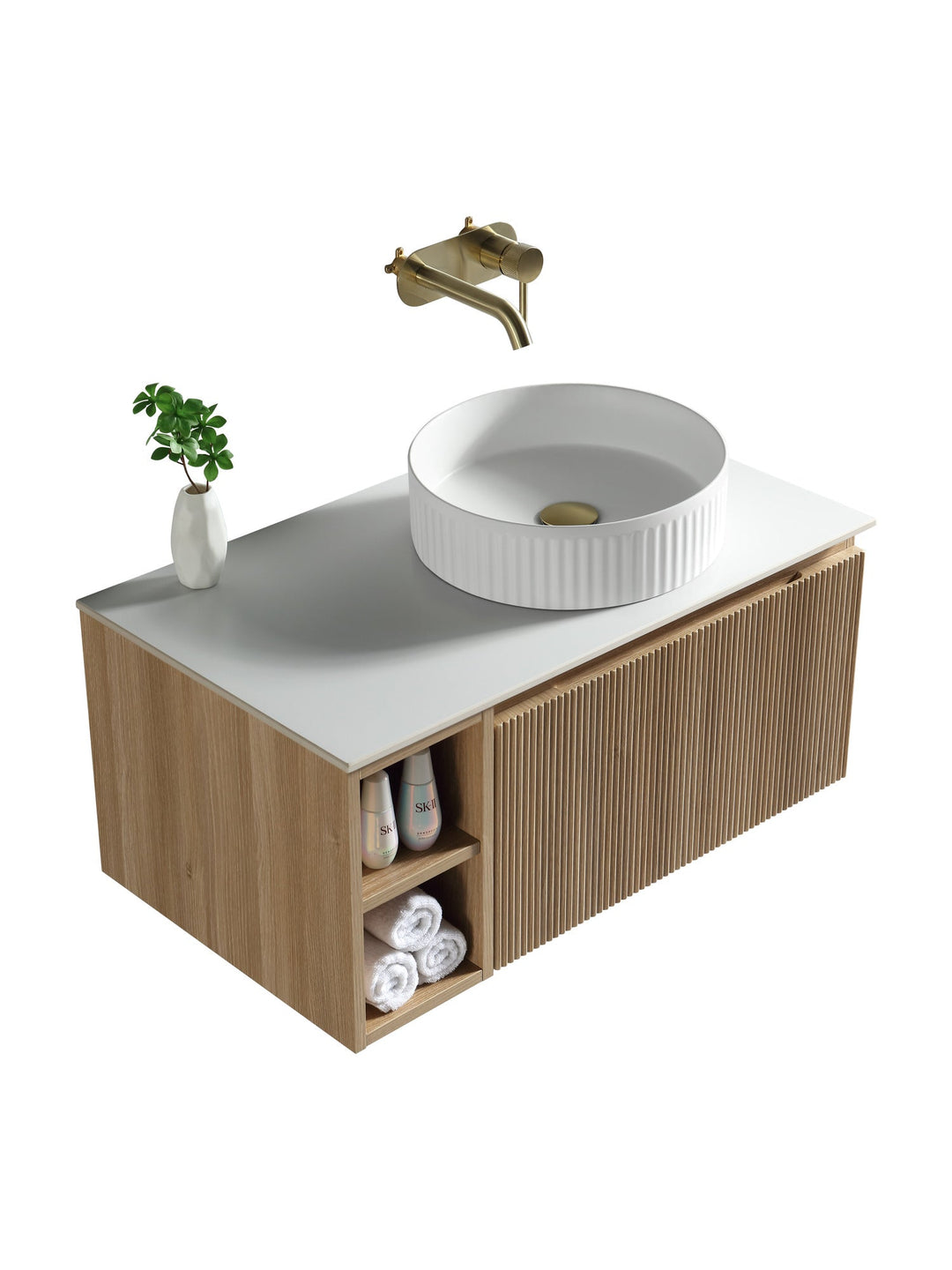 Flauto 800mm Wall Hung Vanity Unit with Side Storage Box & Sintered Stone Countertop