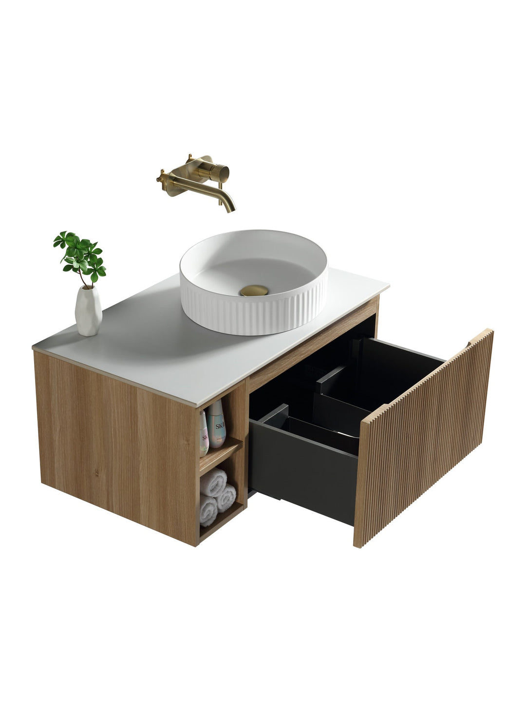 Flauto 800mm Wall Hung Vanity Unit with Side Storage Box & Sintered Stone Countertop