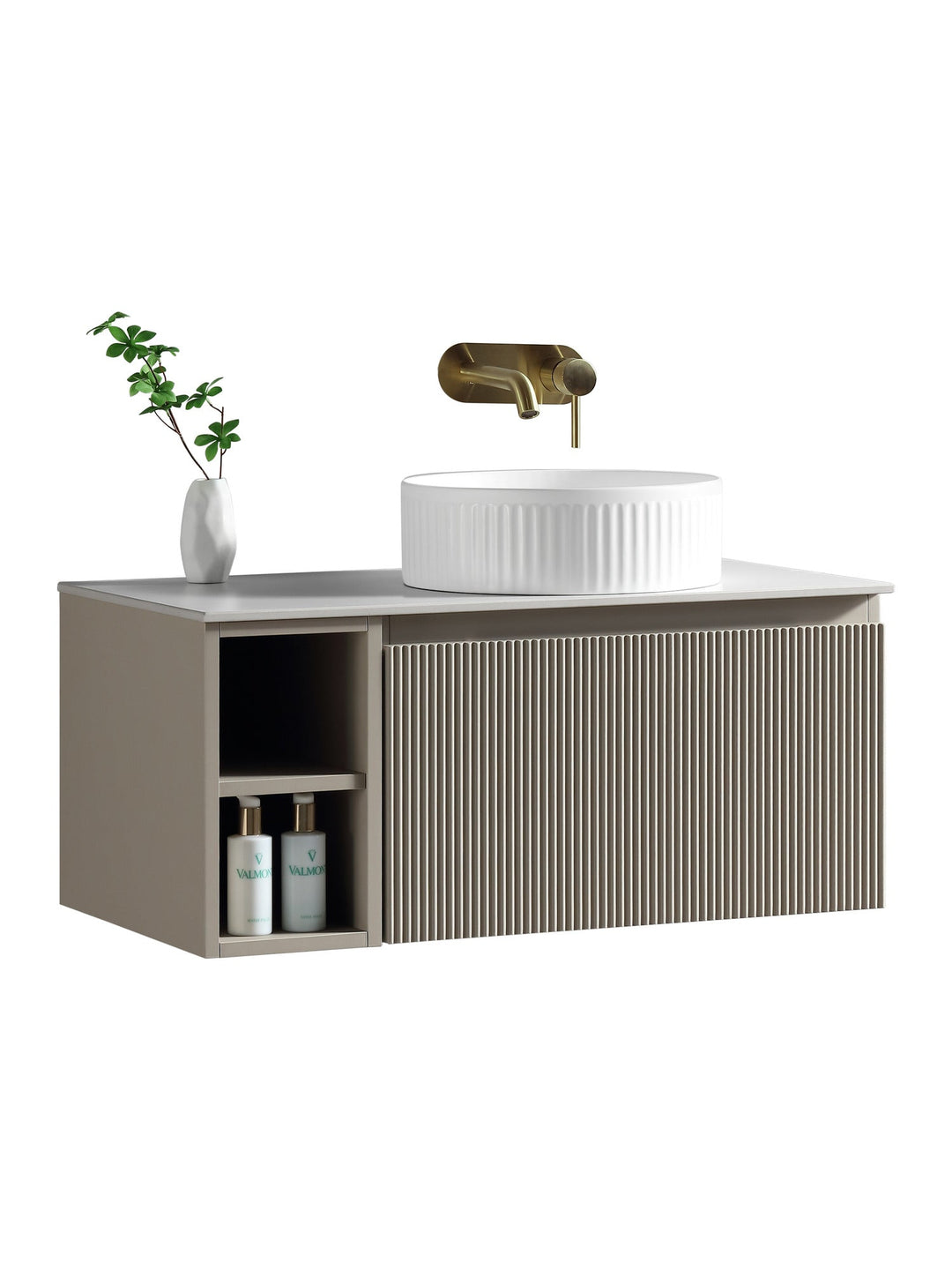 Flauto 800mm Wall Hung Vanity Unit with Side Storage Box & Sintered Stone Countertop