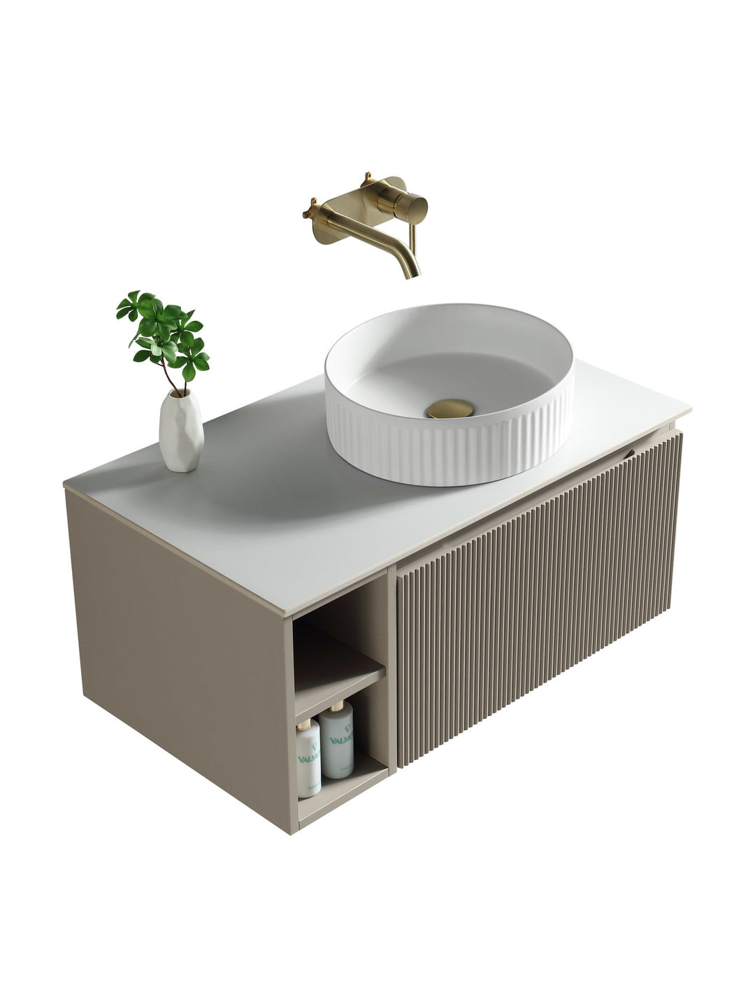 Flauto 800mm Wall Hung Vanity Unit with Side Storage Box & Sintered Stone Countertop