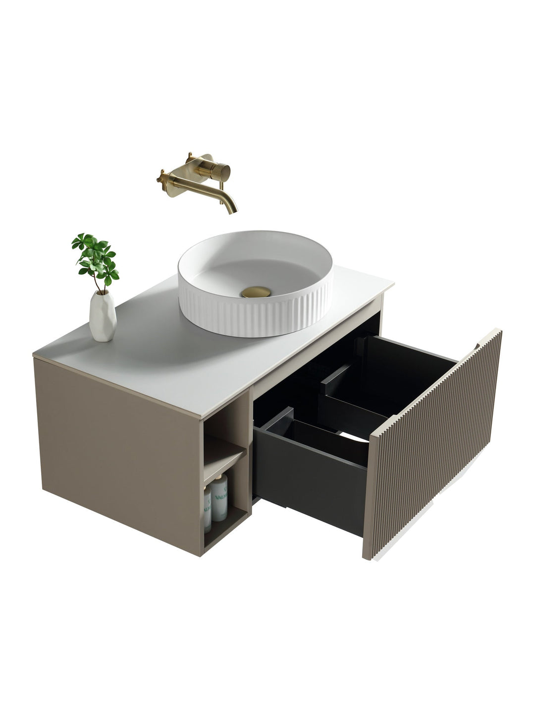 Flauto 800mm Wall Hung Vanity Unit with Side Storage Box & Sintered Stone Countertop
