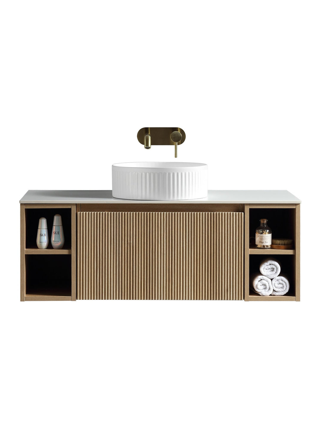 Flauto 1000mm Wall Hung Vanity Unit with Twin Side Storage & Sintered Stone Countertop