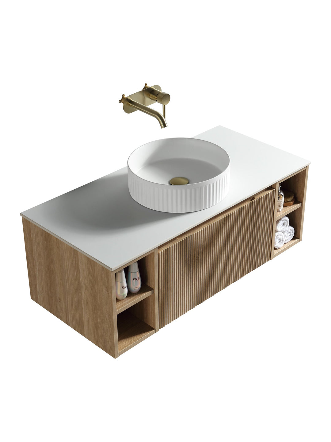 Flauto 1000mm Wall Hung Vanity Unit with Twin Side Storage & Sintered Stone Countertop