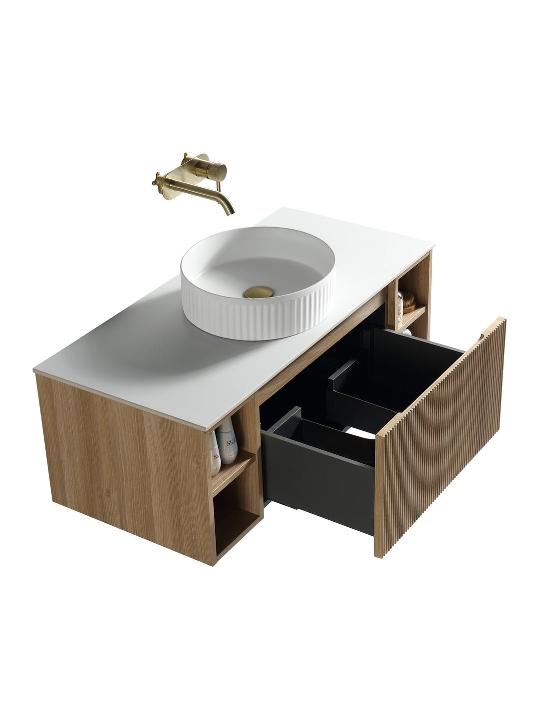 Flauto 1000mm Wall Hung Vanity Unit with Twin Side Storage & Sintered Stone Countertop
