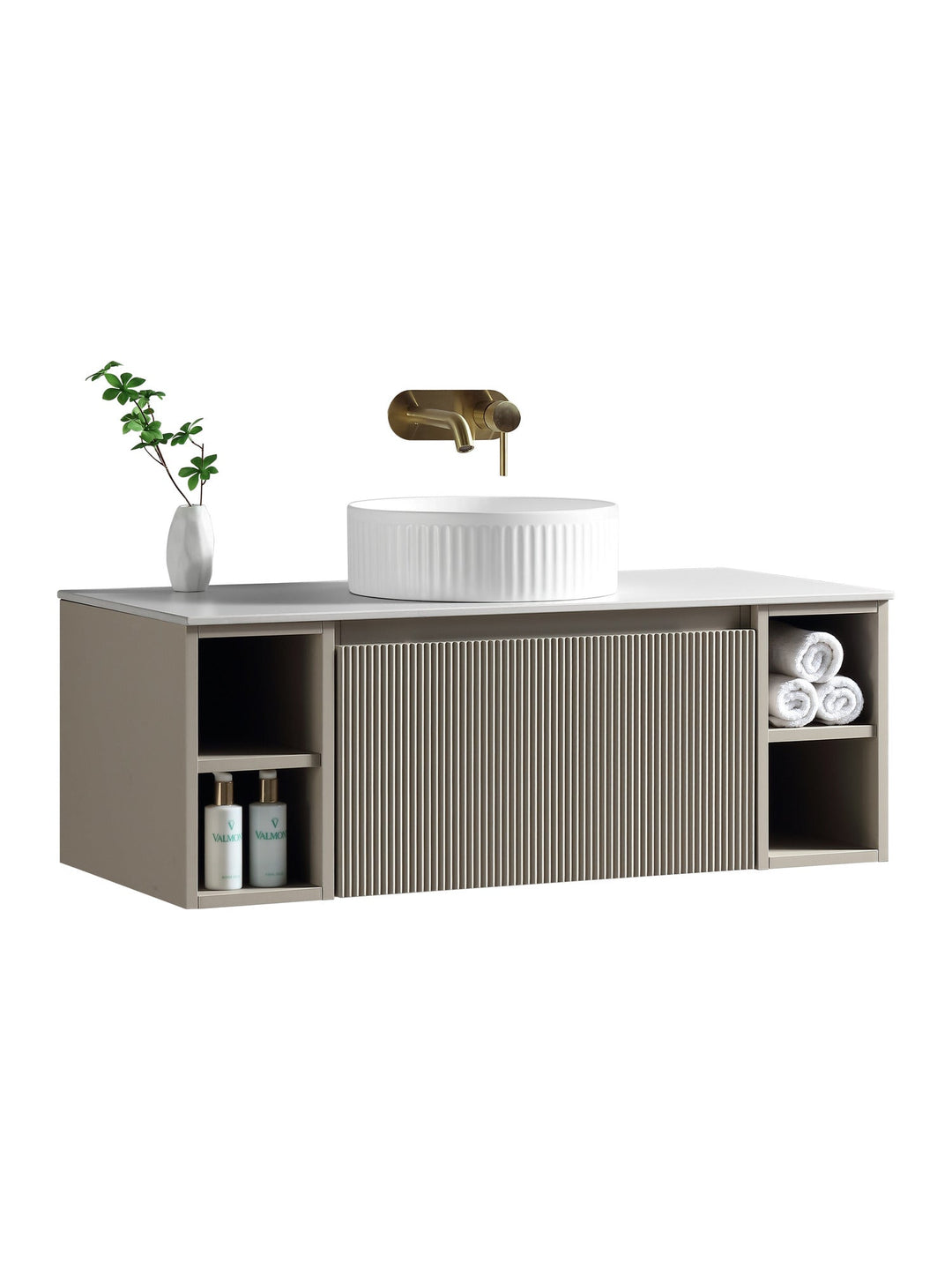 Flauto 1000mm Wall Hung Vanity Unit with Twin Side Storage & Sintered Stone Countertop