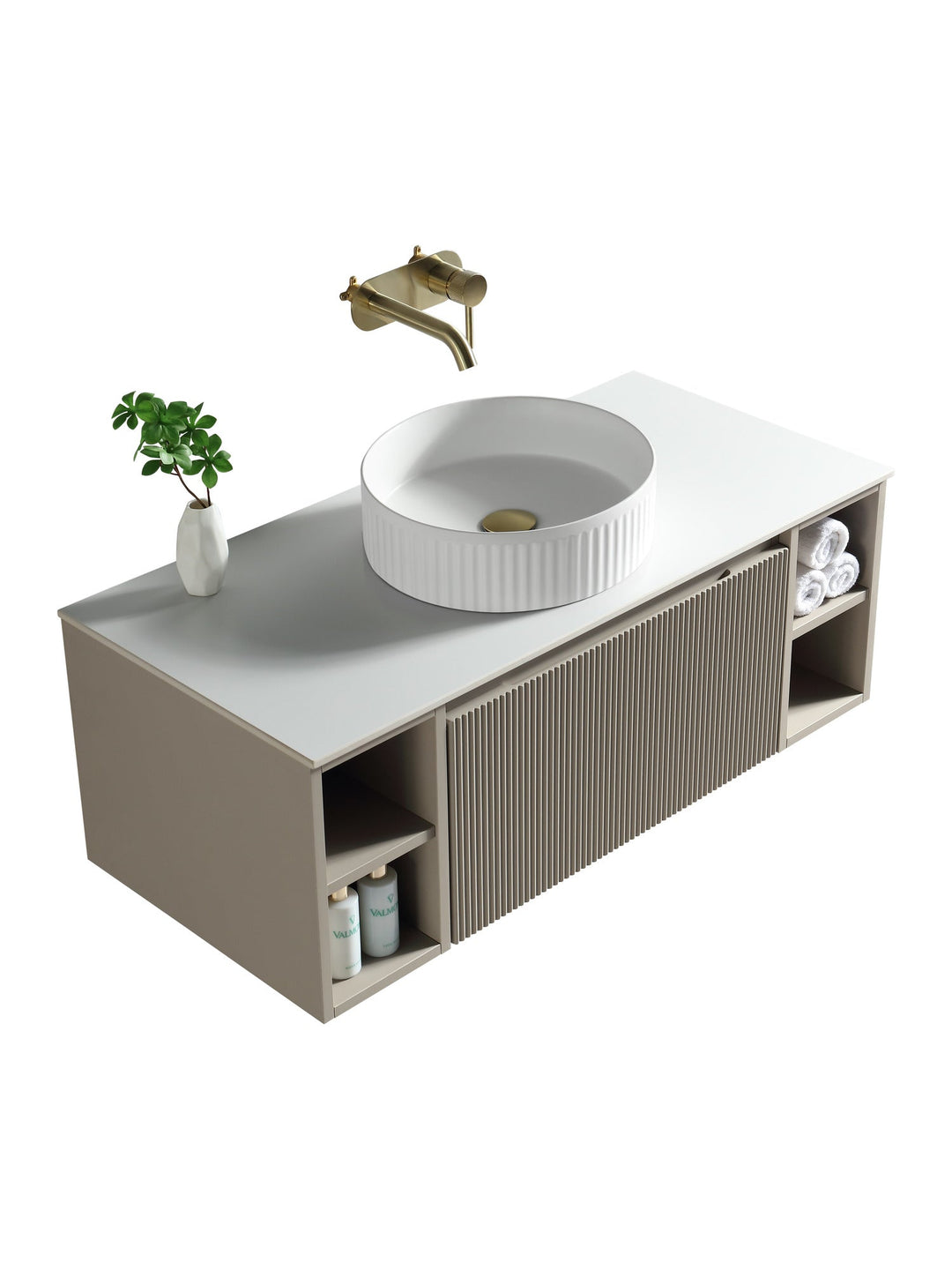 Flauto 1000mm Wall Hung Vanity Unit with Twin Side Storage & Sintered Stone Countertop