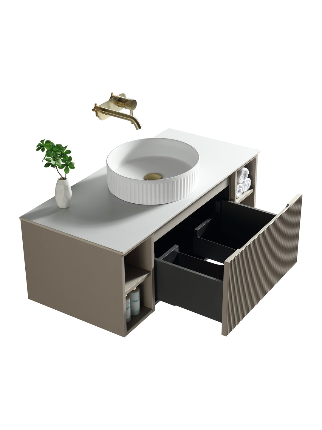 Flauto 1000mm Wall Hung Vanity Unit with Twin Side Storage & Sintered Stone Countertop
