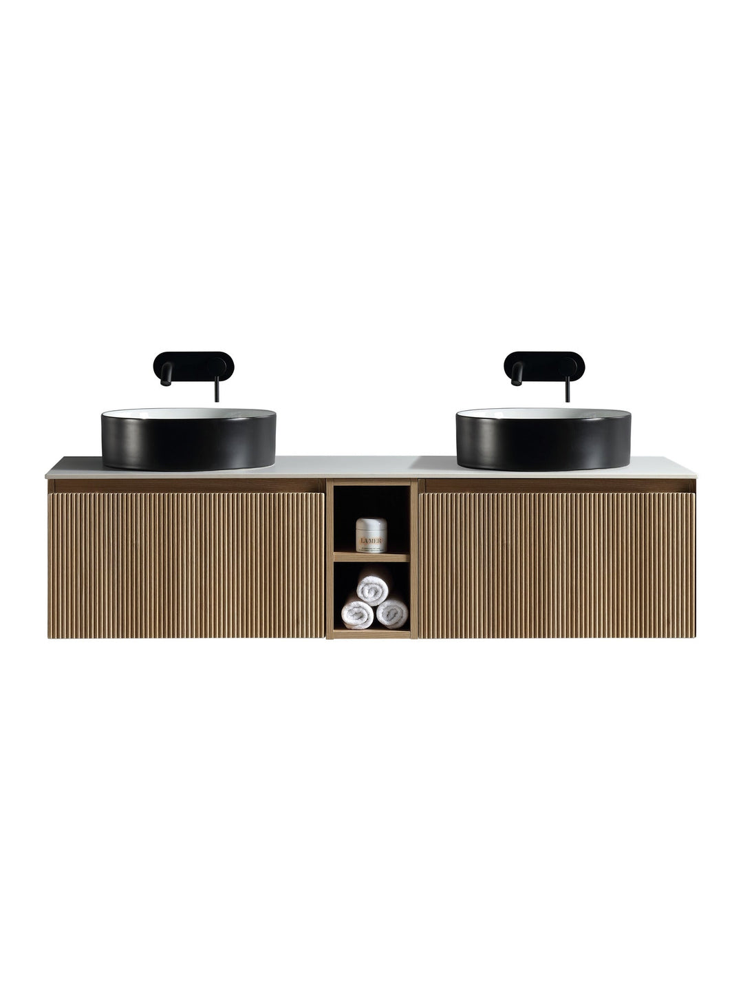 Flauto 1400mm Wall Hung Double Vanity Unit with Storage Box & Sintered Stone Countertop