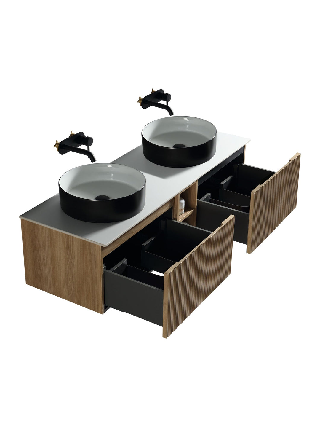 Flauto 1400mm Wall Hung Double Vanity Unit with Storage Box & Sintered Stone Countertop