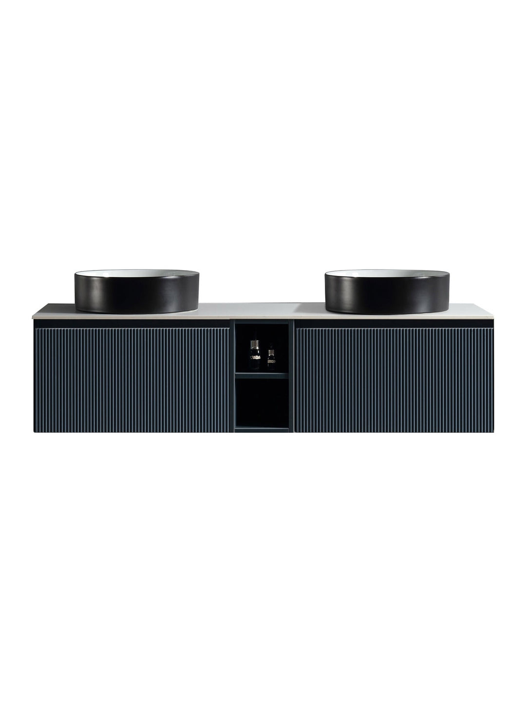 Flauto 1400mm Wall Hung Double Vanity Unit with Storage Box & Sintered Stone Countertop