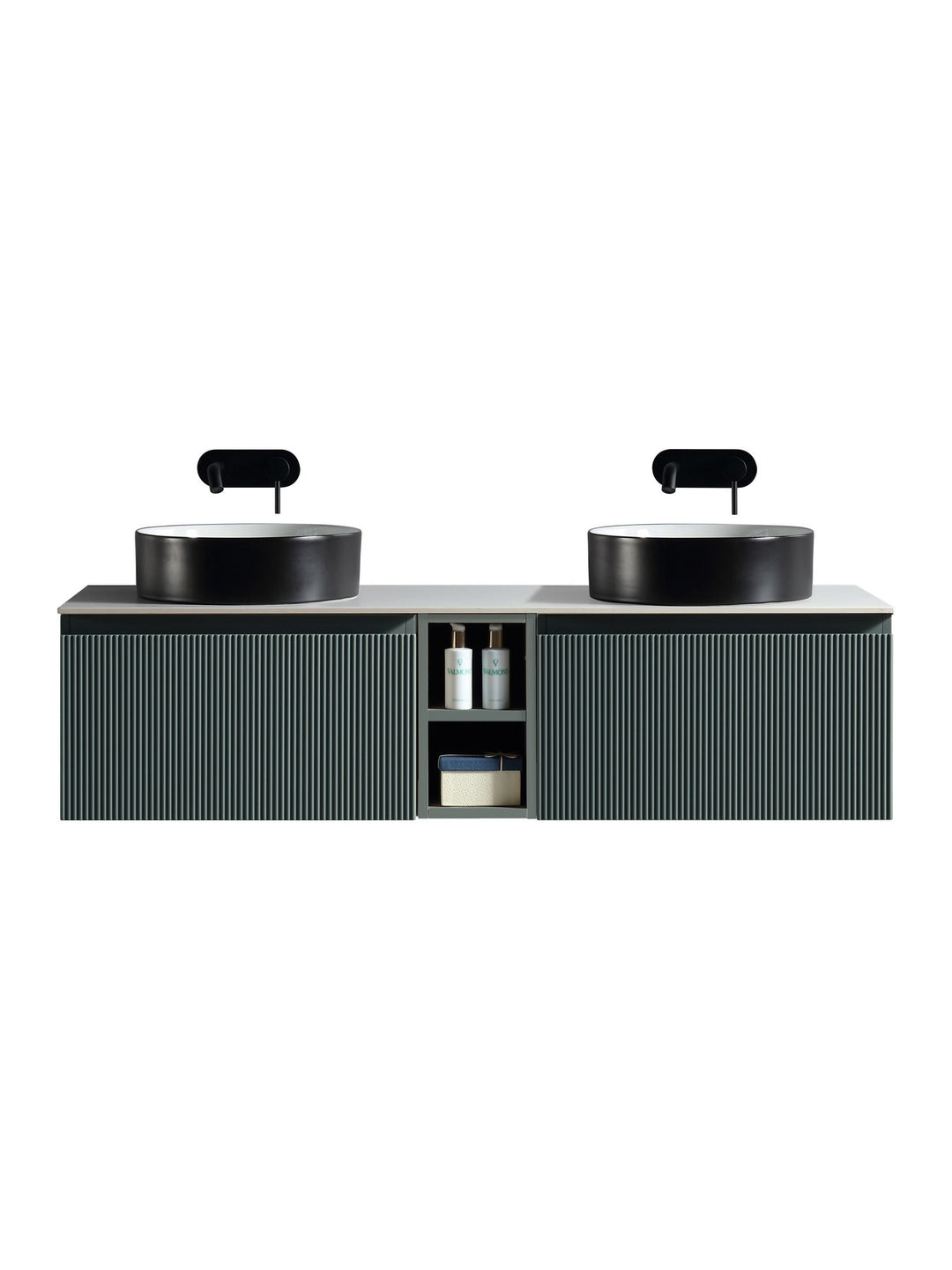 Flauto 1400mm Wall Hung Double Vanity Unit with Storage Box & Sintered Stone Countertop