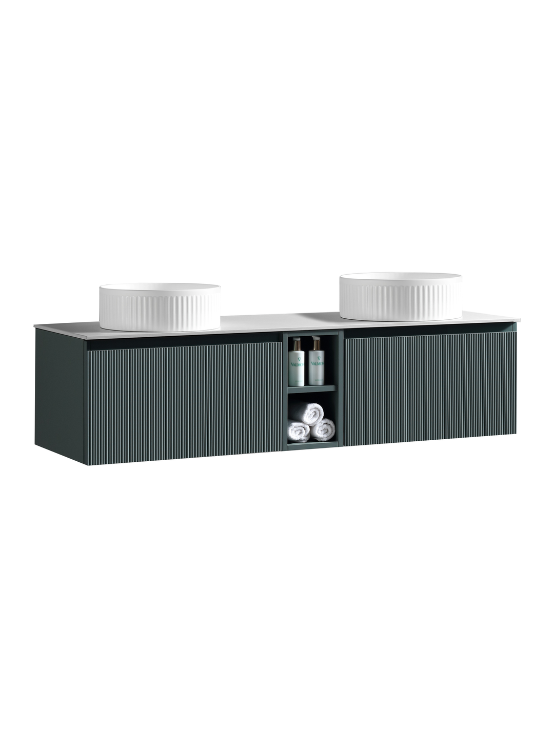 Flauto 1400mm Wall Hung Double Vanity Unit with Storage Box & Sintered Stone Countertop