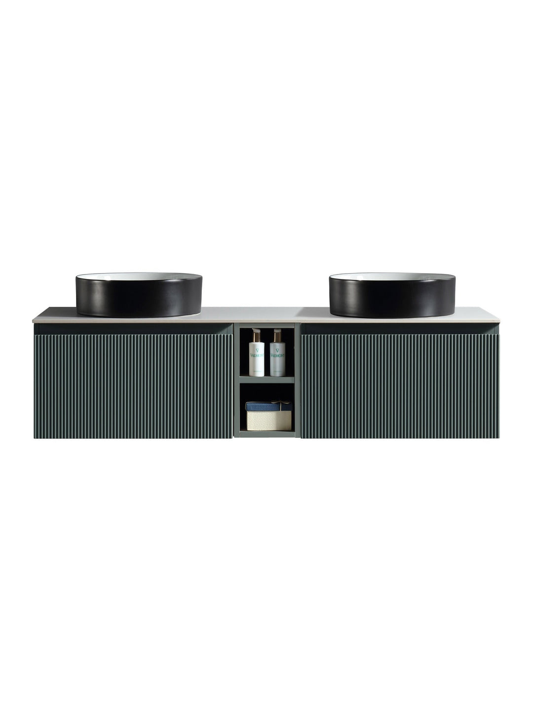 Flauto 1400mm Wall Hung Double Vanity Unit with Storage Box & Sintered Stone Countertop