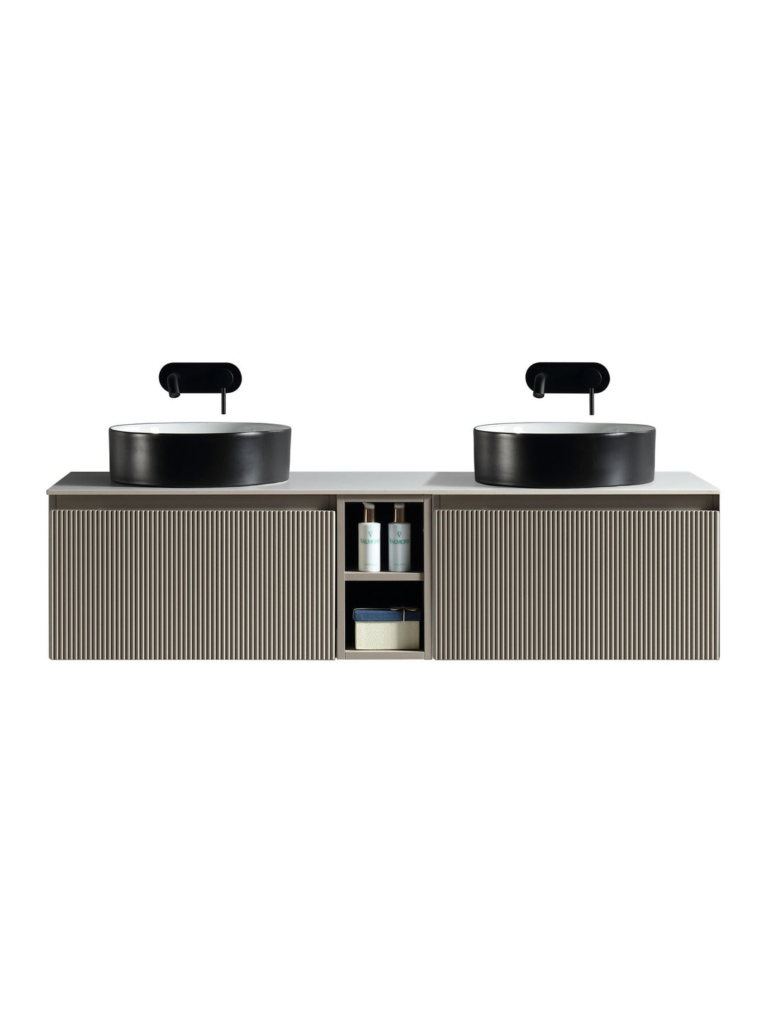Flauto 1400mm Wall Hung Double Vanity Unit with Storage Box & Sintered Stone Countertop
