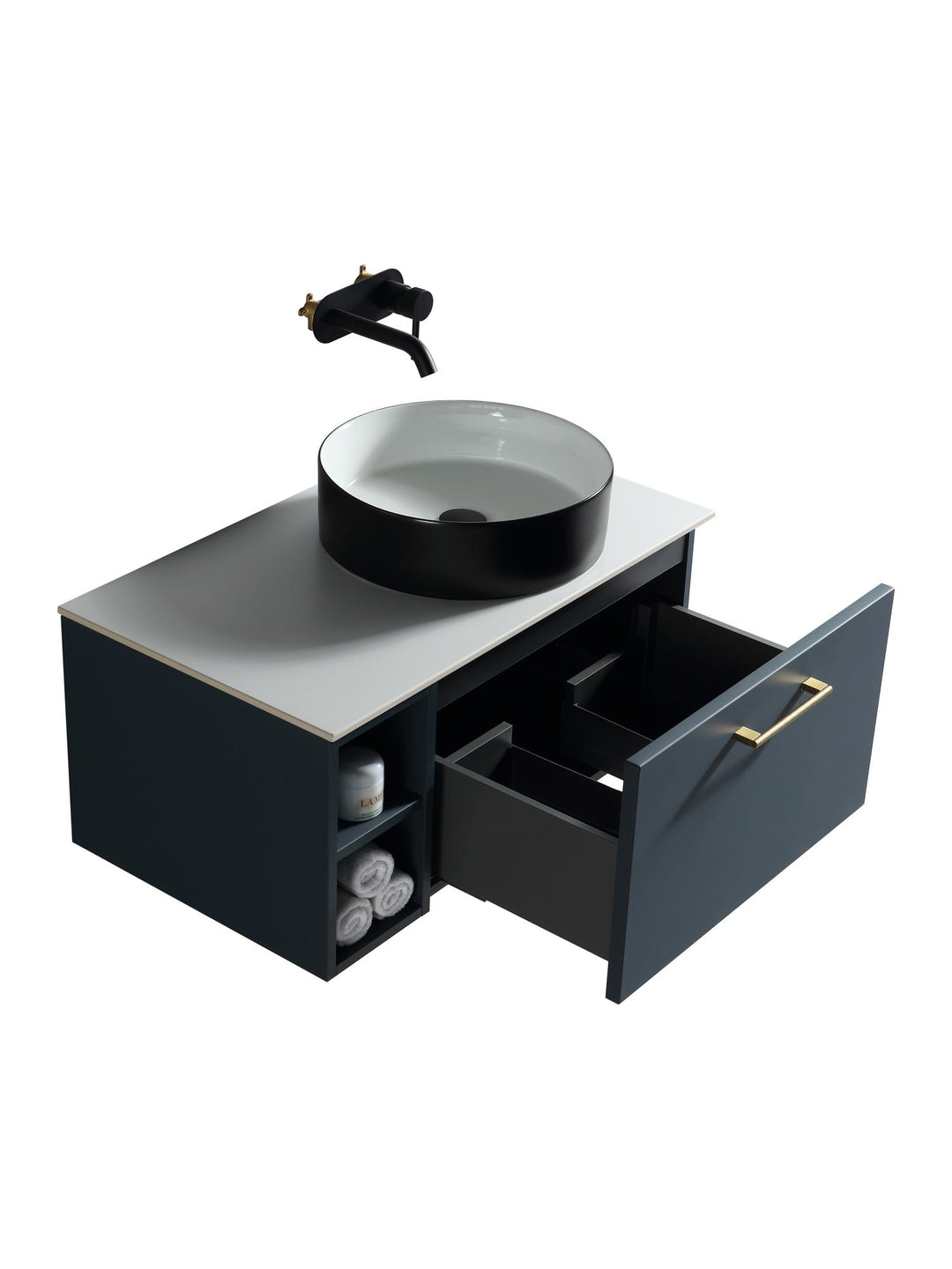 Piatta 800mm Wall Hung Vanity Unit with Side Storage & Sintered Stone Countertop