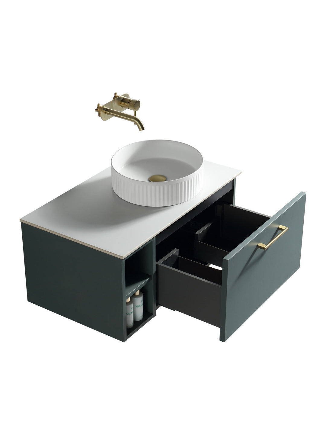Piatta 800mm Wall Hung Vanity Unit with Side Storage & Sintered Stone Countertop