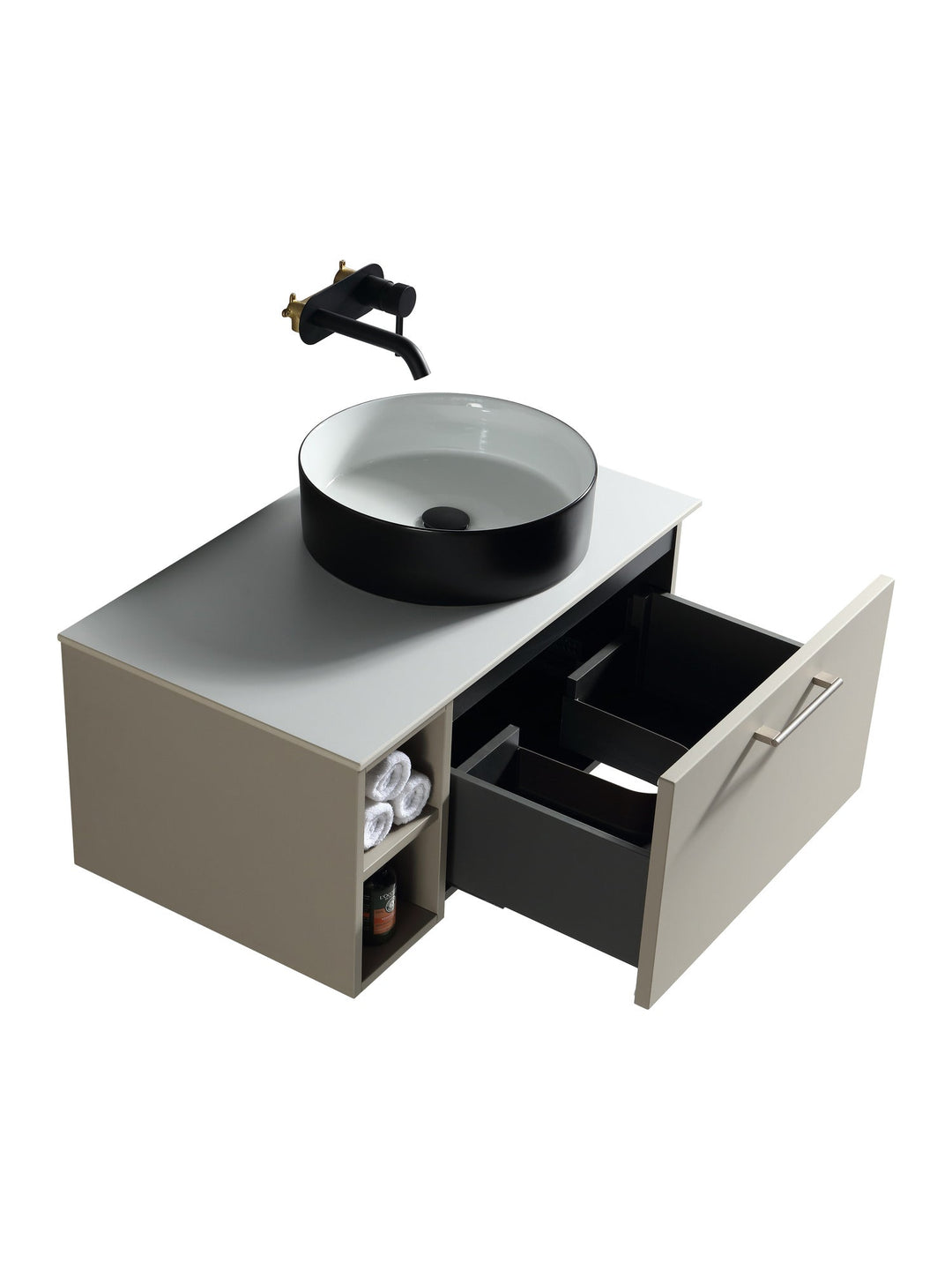 Piatta 800mm Wall Hung Vanity Unit with Side Storage & Sintered Stone Countertop