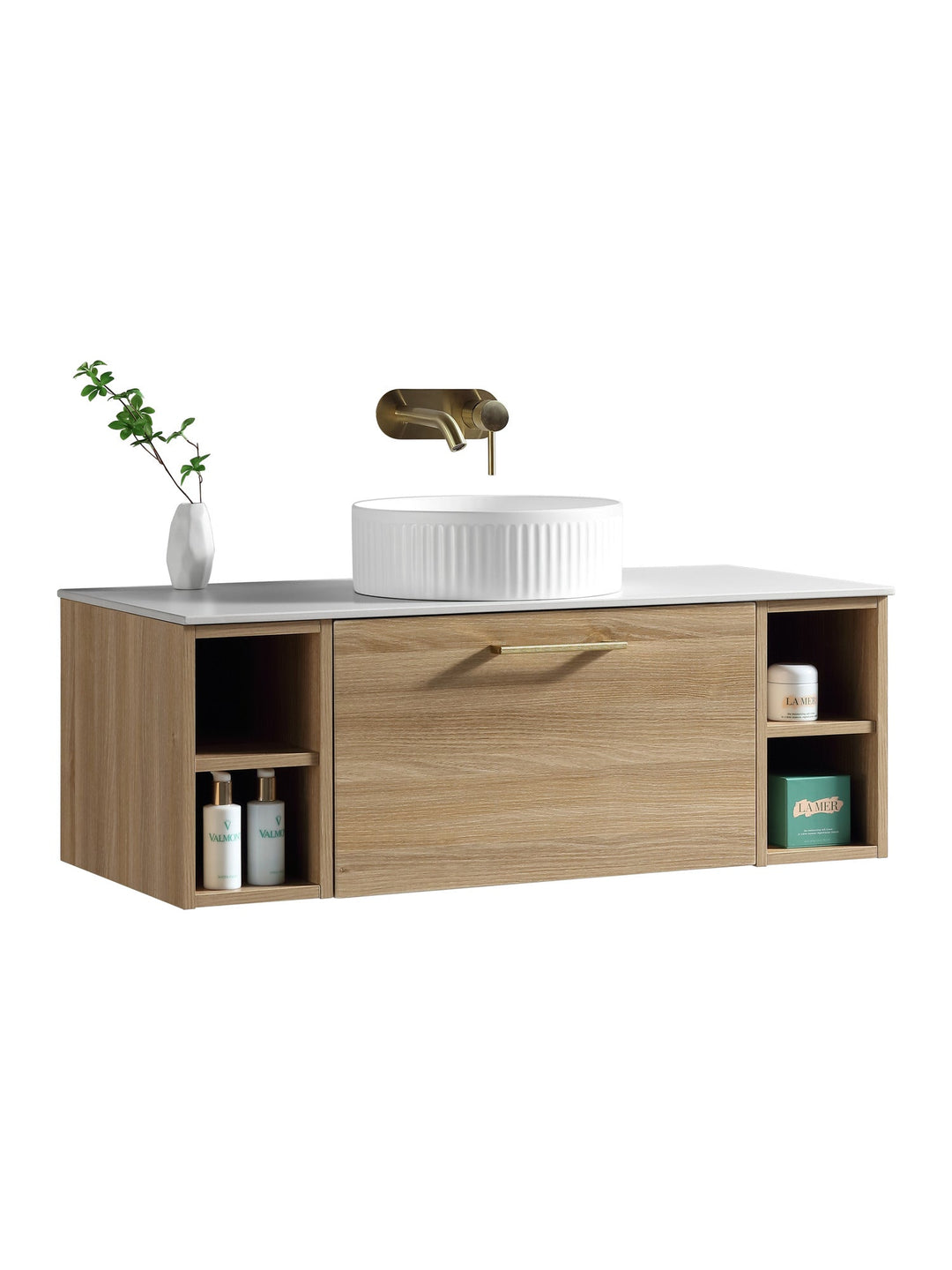 Piatta 1000mm Wall Hung Vanity Unit with 2 Side Storage & Sintered Stone Countertop