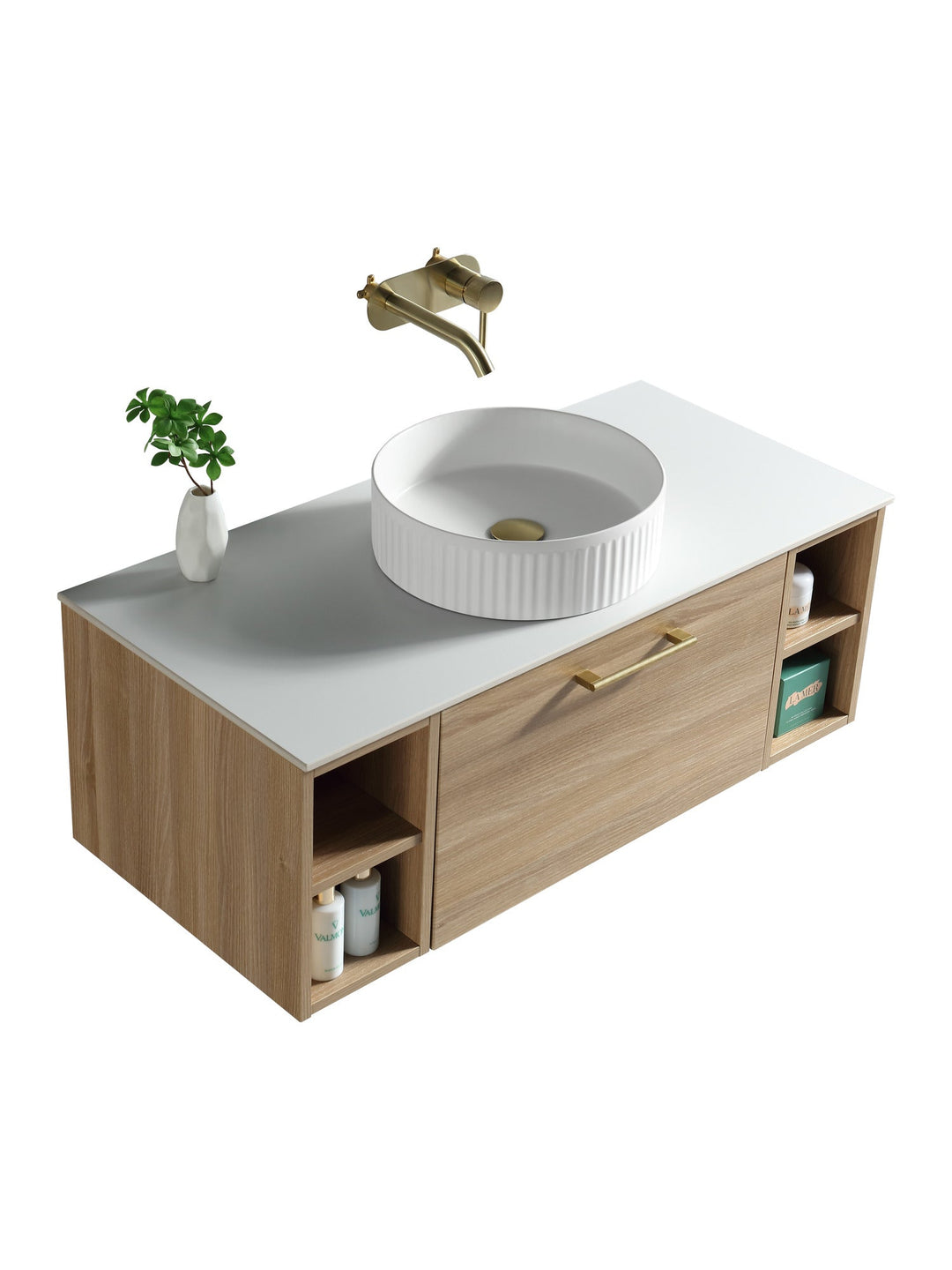 Piatta 1000mm Wall Hung Vanity Unit with 2 Side Storage & Sintered Stone Countertop