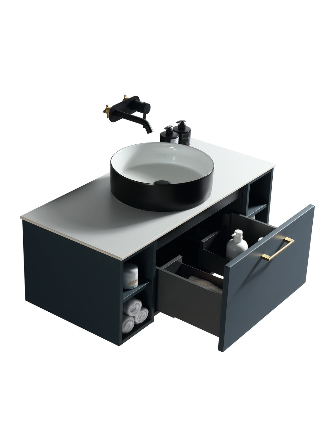 Piatta 1000mm Wall Hung Vanity Unit with 2 Side Storage & Sintered Stone Countertop