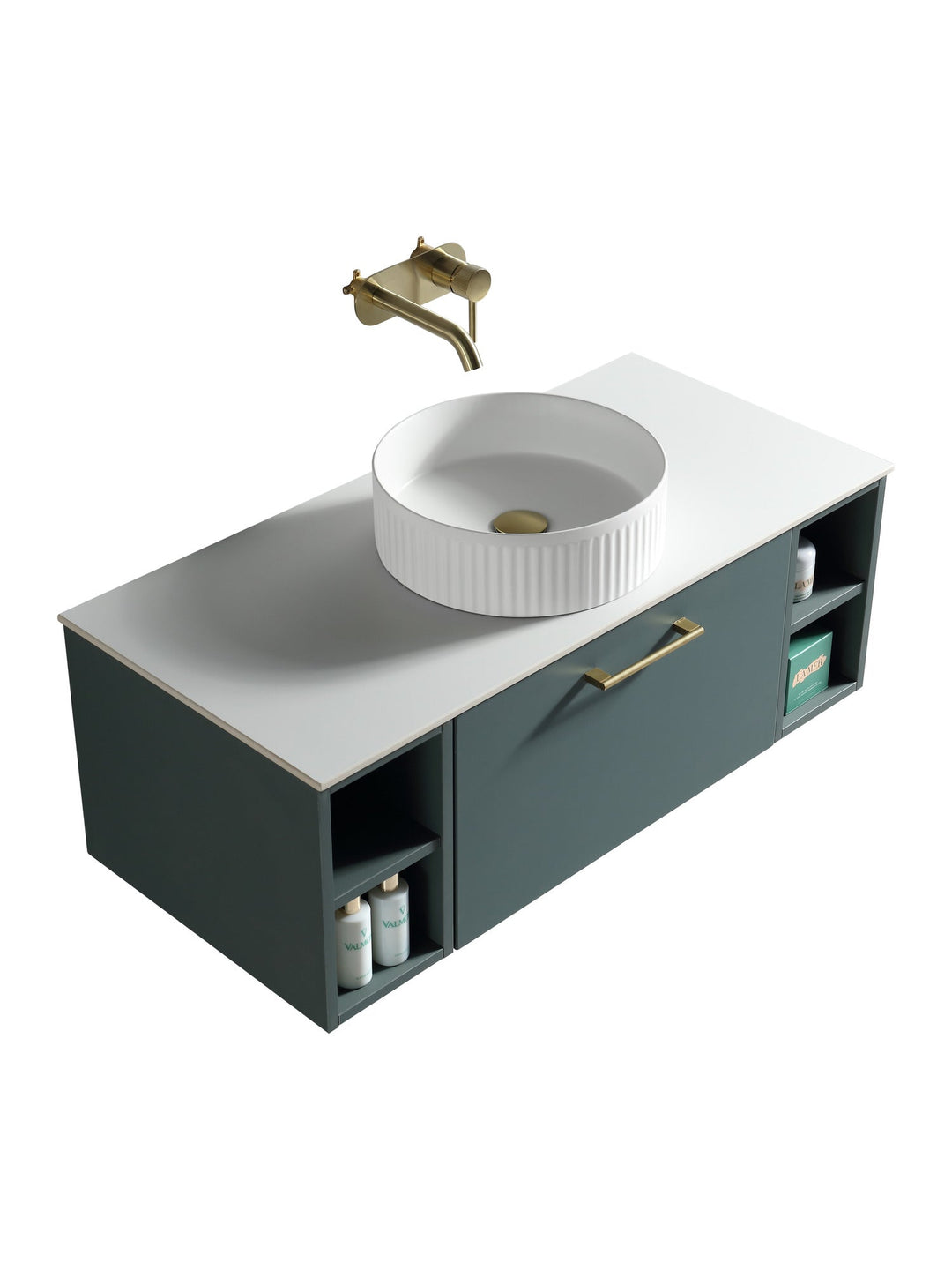 Piatta 1000mm Wall Hung Vanity Unit with 2 Side Storage & Sintered Stone Countertop