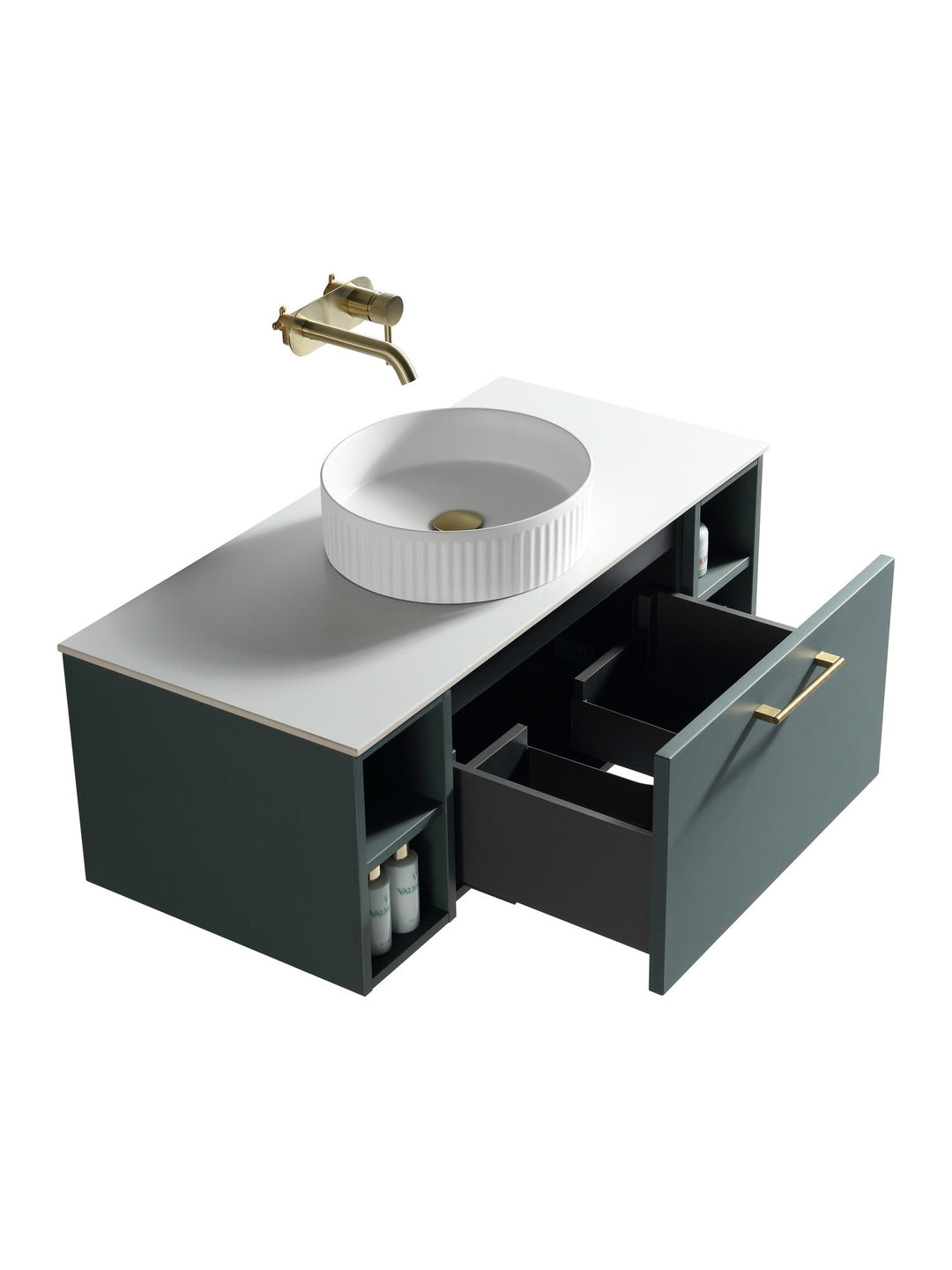 Piatta 1000mm Wall Hung Vanity Unit with 2 Side Storage & Sintered Stone Countertop