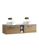 Load image into Gallery viewer, Piatta 1400mm Wall Hung Double Vanity Unit with Side Storage &amp; Sintered Stone Countertop

