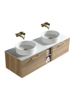 Load image into Gallery viewer, Piatta 1400mm Wall Hung Double Vanity Unit with Side Storage &amp; Sintered Stone Countertop
