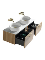 Load image into Gallery viewer, Piatta 1400mm Wall Hung Double Vanity Unit with Side Storage &amp; Sintered Stone Countertop
