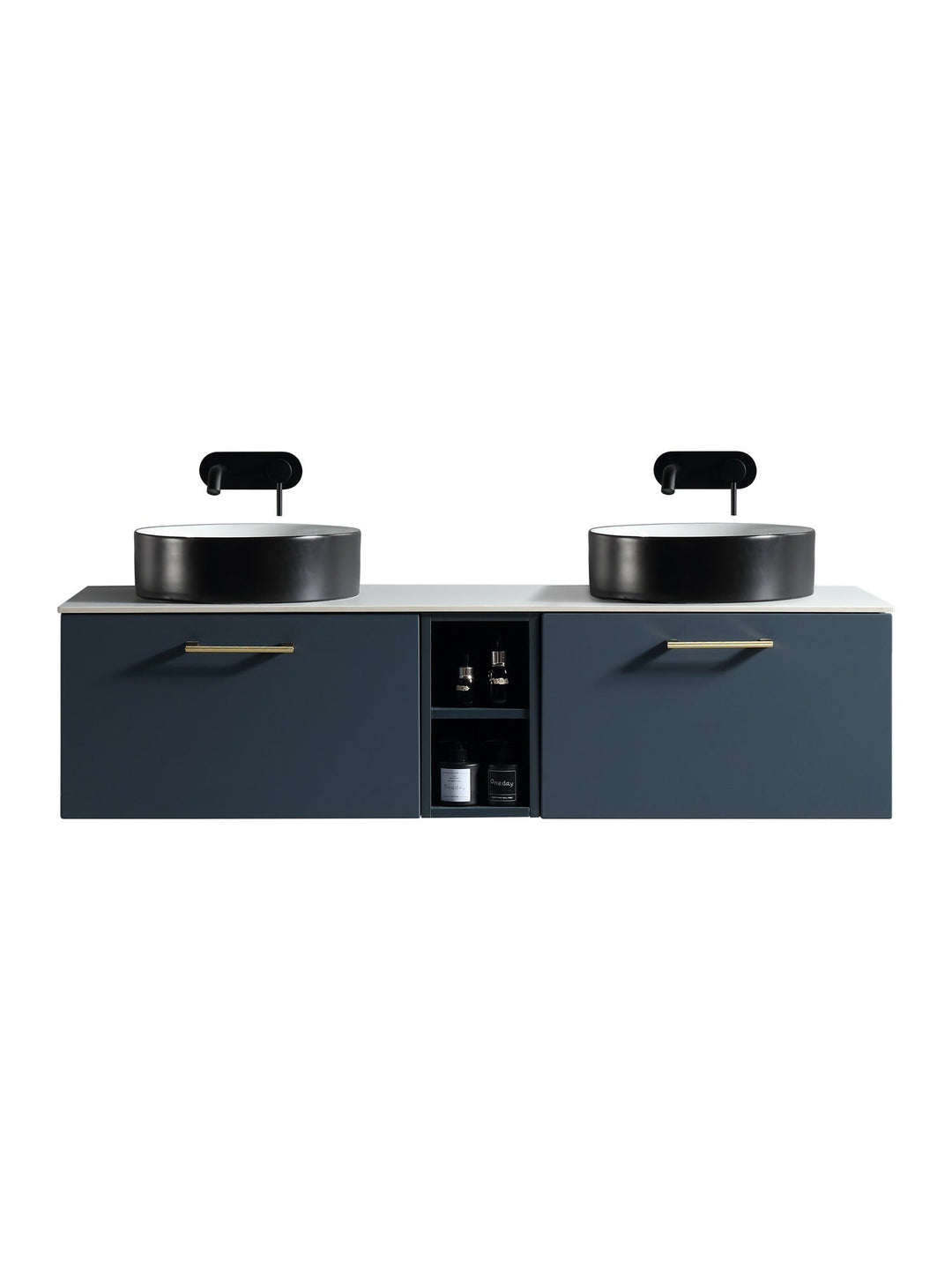 Piatta 1400mm Wall Hung Double Vanity Unit with Side Storage & Sintered Stone Countertop