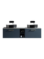 Load image into Gallery viewer, Piatta 1400mm Wall Hung Double Vanity Unit with Side Storage &amp; Sintered Stone Countertop
