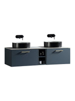 Load image into Gallery viewer, Piatta 1400mm Wall Hung Double Vanity Unit with Side Storage &amp; Sintered Stone Countertop
