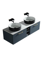 Load image into Gallery viewer, Piatta 1400mm Wall Hung Double Vanity Unit with Side Storage &amp; Sintered Stone Countertop
