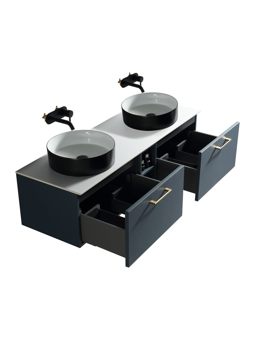 Piatta 1400mm Wall Hung Double Vanity Unit with Side Storage & Sintered Stone Countertop