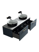 Load image into Gallery viewer, Piatta 1400mm Wall Hung Double Vanity Unit with Side Storage &amp; Sintered Stone Countertop
